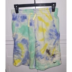 Nike‎ Big Boys Fleece Tie Dye Shorts Blue Yellow Green XL Swoosh Logo Drawstring